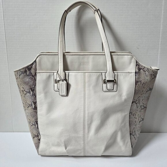 Coach Purse White Gray Mixed Exotic Leather Snakeskin Taylor Satchel F23303 - Picture 2 of 16